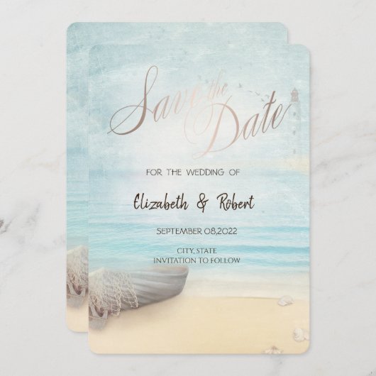Beach Boat Lighthouder Save the Date (Voorkant / Achterkant)