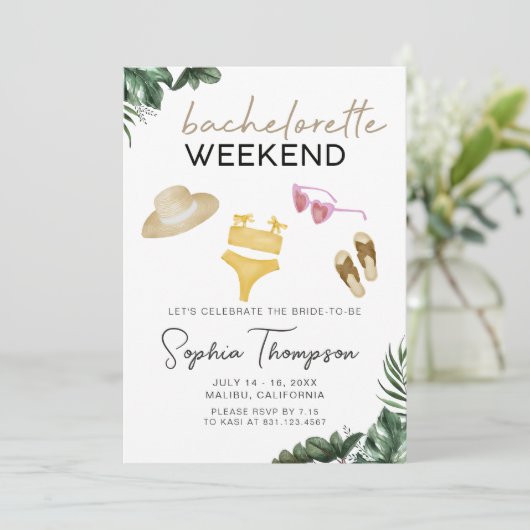 Beach Boho Bachelorette Week-end Fête Invitation (Debout devant)