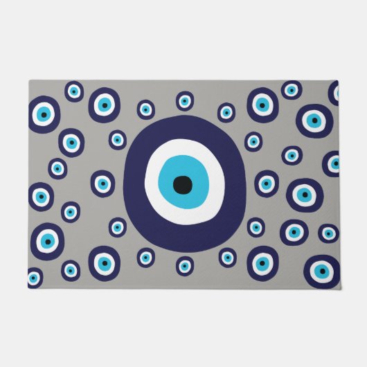 Beach Boho Mediterraans Blauw Evil Eye Print Deurmat (Voorkant)
