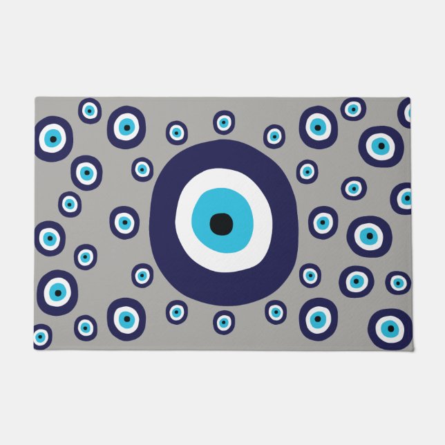 Beach Boho Mediterraans Blauw Evil Eye Print Deurmat (Voorkant)