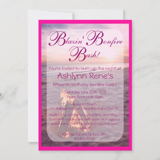 Beach Bonfire Invitation Kaart (Voorkant)
