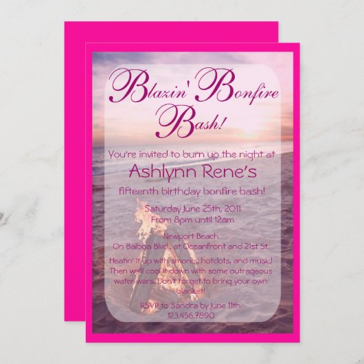 Beach Bonfire Invitation Kaart (Voorkant / Achterkant)