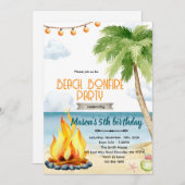 Beach bonfire party theme invitation (Devant / Derrière)