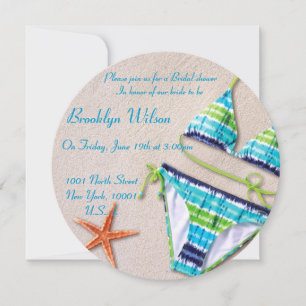 Beach Bridal Shower Invitations Bikini Starfish Kaart