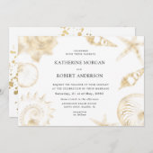 Beach bruiloft gouden blauwe bruiloft uitnodiging (Voorkant / Achterkant)