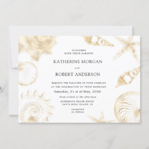 Beach bruiloft gouden blauwe bruiloft uitnodiging