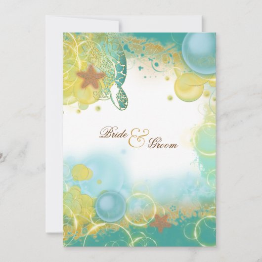 Beach bruiloft thema ~ schildpadden en zeester 5 x kaart (Voorkant)