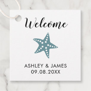 Beach bruiloft welkomsttas cadeau Labels, blauw gr Bedankjes Labels