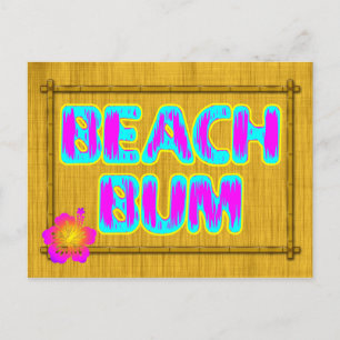 Beach Bum Funny Gezegde Roze en Blauwgroen Briefkaart