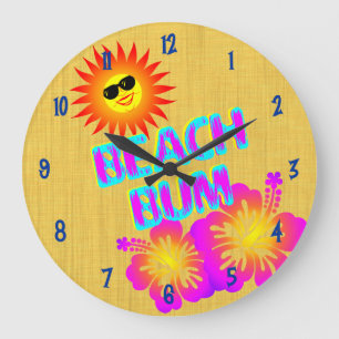 Beach Bum Hibiscus flower Clock Blue Numbers Grote Klok