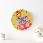 Beach Bum Hibiscus flower Clock Blue Numbers Grote Klok (Huis)