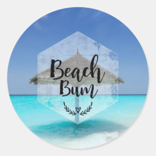 Beach Bum met Thatched Beach Umbrella Ronde Sticker