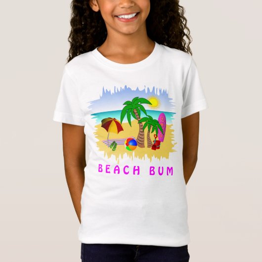 Beach Bum Sun Zee en Surf Leuk Kleurrijk Meisjes T T-shirt (Voorkant)