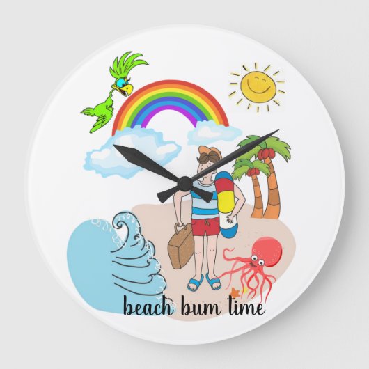 Beach Bum Time Octopus Ocean Wave Clock Grote Klok (Voorkant)
