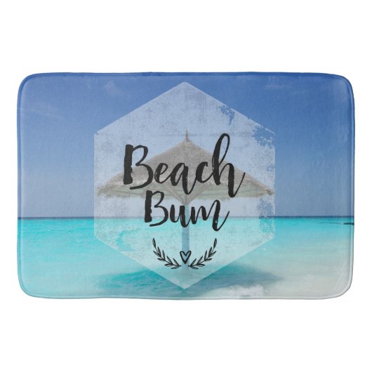 Beach Bum Typography - Umbrella on Tropical Beach Badmat (Voorkant)