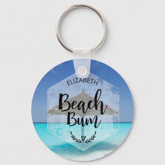 Beach Bum Typography - Umbrella on Tropical Beach Sleutelhanger (Voorkant)
