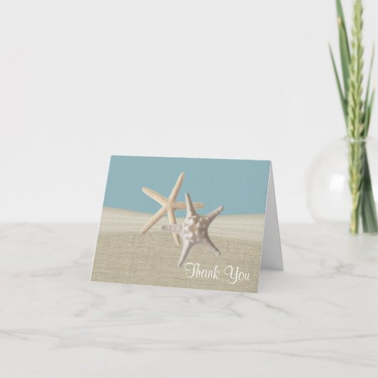 Beach Burlap en Starfish Sky Blue Dank u Bedankkaart (Voorkant)