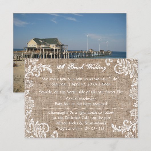 Beach Burlap & Lace - 3x5 Wedding Invitation Kaart (Voorkant / Achterkant)