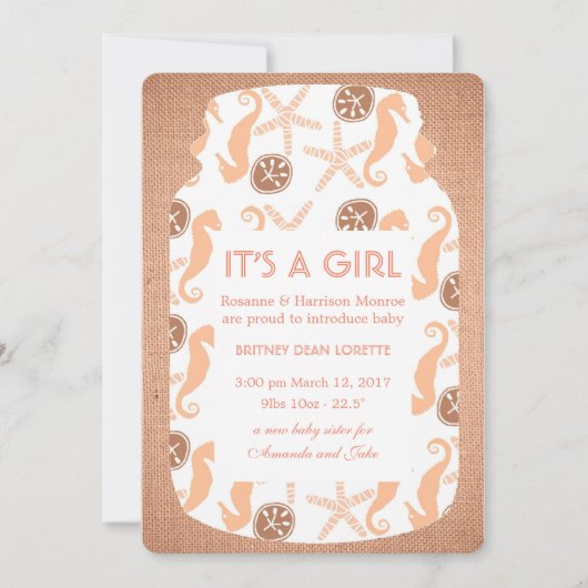 Beach Burlap Mason Jar Baby Faire-part (Devant)