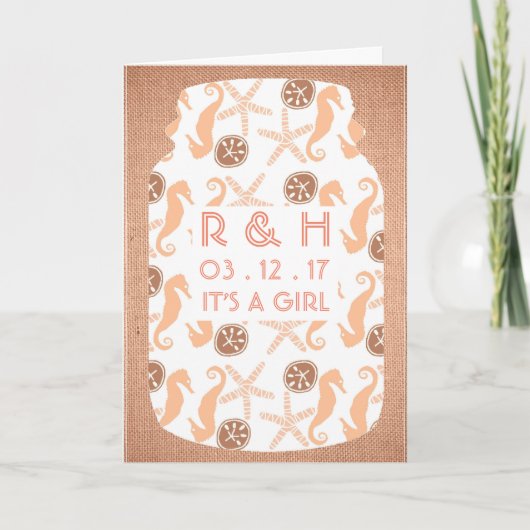 Beach Burlap Mason Jar Baby kondiging Aankondiging (Voorkant)