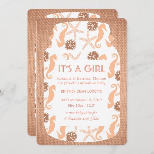 Beach Burlap Mason Jar Baby kondiging Aankondiging (Voorkant / Achterkant)