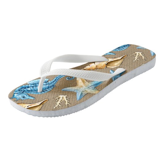 Beach Burlap Seashell Nautische zeesterren + zeepa Teenslippers (Schuin)