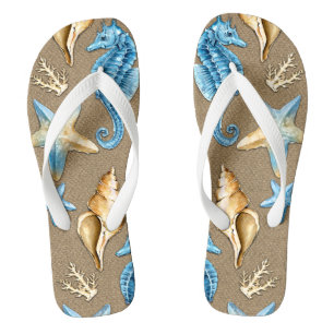 Beach Burlap Seashell Nautische zeesterren + zeepa Teenslippers