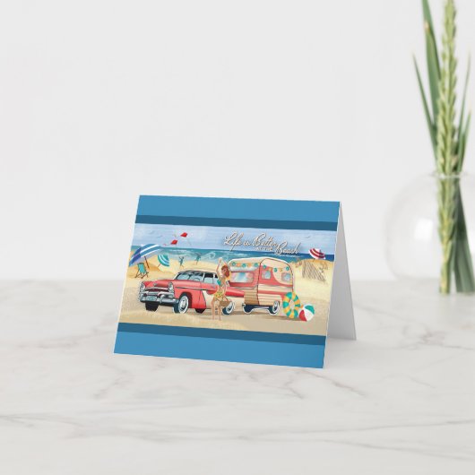 Beach Camper + Classic Car Note Cards Bedankkaart (Voorkant)