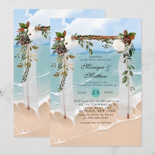 Beach Canopy Floral Tropical Modern Wedding Kaart (Voorkant / Achterkant)