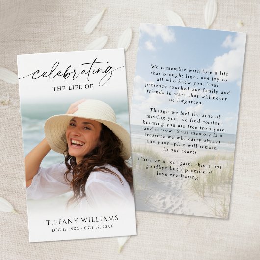Beach Celebrating the Life Photo Prayer Card