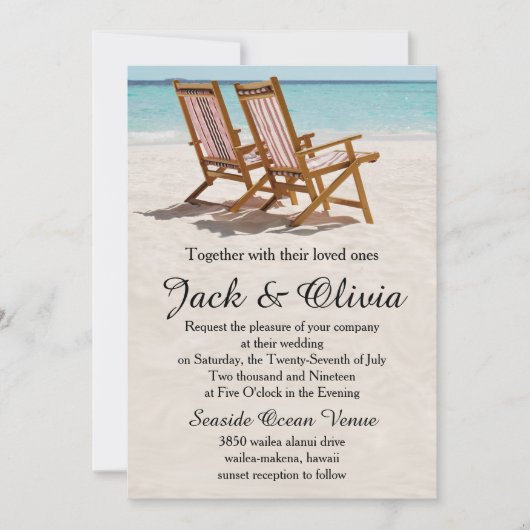 Beach Chairs Destination Wedding Invitation Kaart (Voorkant)
