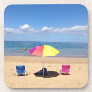 Beach Chairs Umbrella Ocean Scene Hawaii Onderzett Bier Onderzetter