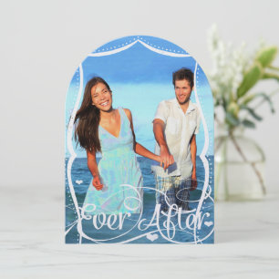 Beach Chalkboard Typography Photo Wedding Invite Kaart