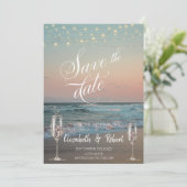 Beach Champagne Glass Save the Date (Staand voorkant)