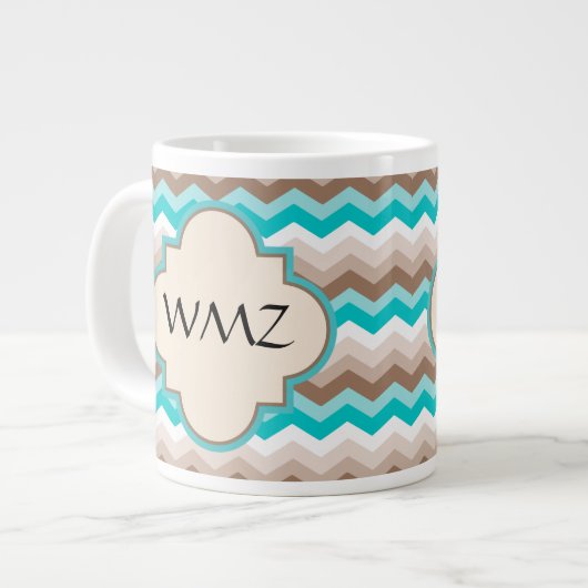 Beach Chevron Zigzag Monogram Jumbo Beker (Voorkant links)