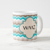 Beach Chevron Zigzag Monogram Jumbo Beker (Voorkant rechts)