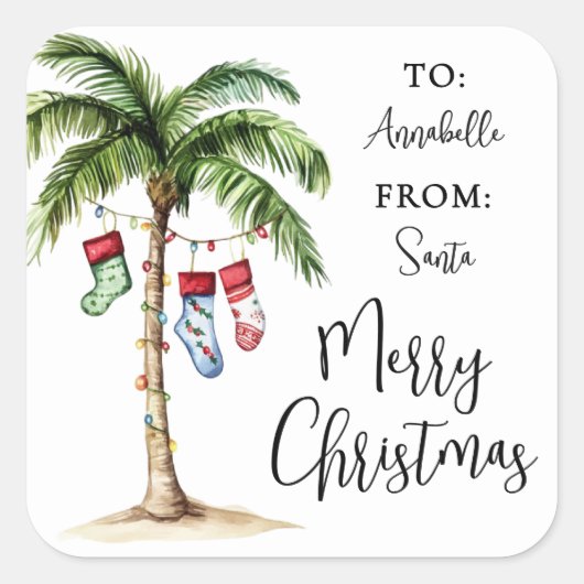 Beach Christmas Gift Tag Sticker (Devant)