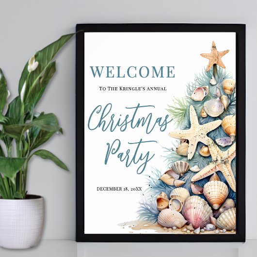 Beach Christmas Party Welcome Poster