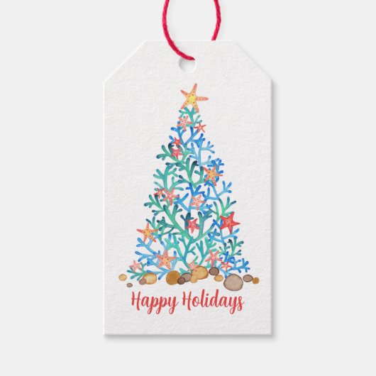 Beach Christmas, Starfish & Shells Holiday Cadeaulabel (Voorkant)