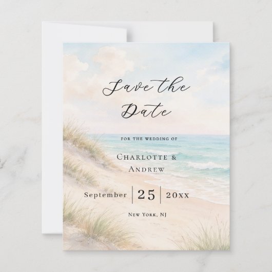 Beach coastal modern wedding Save the Date card (Voorkant)