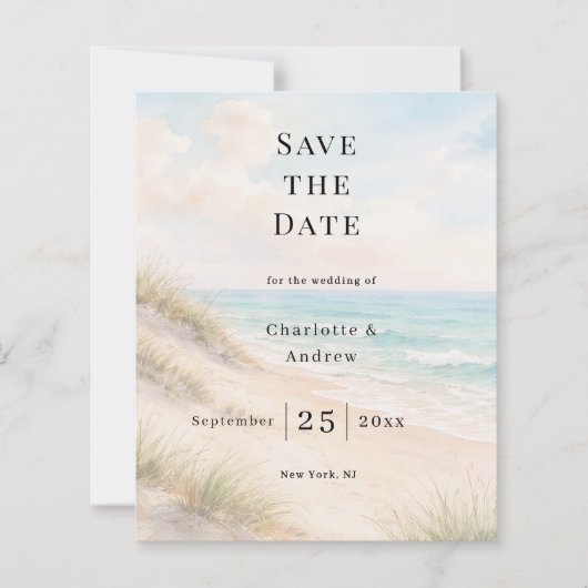 Beach coastal modern wedding Save the Date card (Voorkant)
