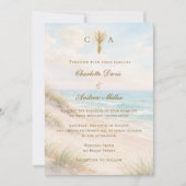 Beach coastal monogrammed wedding kaart (Voorkant)