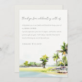 Beach Coastal Palm Tree Waterverf Vrijgezellenfees Bedankkaart (Voorkant / Achterkant)