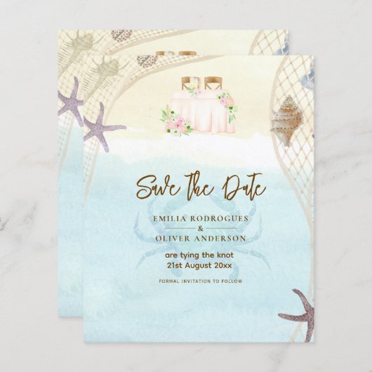 Beach Coastal Save the Date Sand Ocean Life (Voorkant / Achterkant)