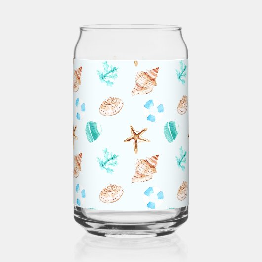 Beach Coastal Seashells Family Name Custom Blikvorm Glas (Achterkant)