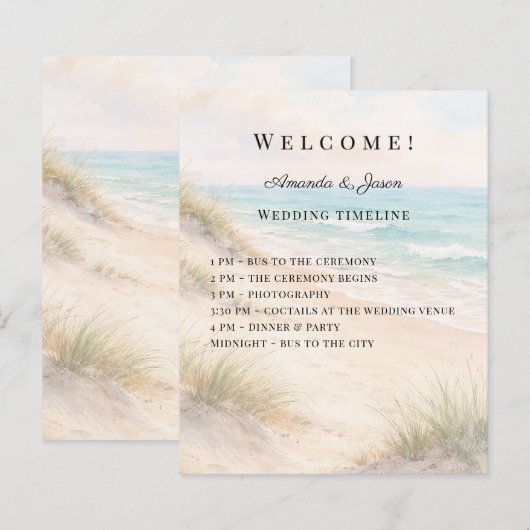 Beach coastal wedding program timeline (Voorkant / Achterkant)