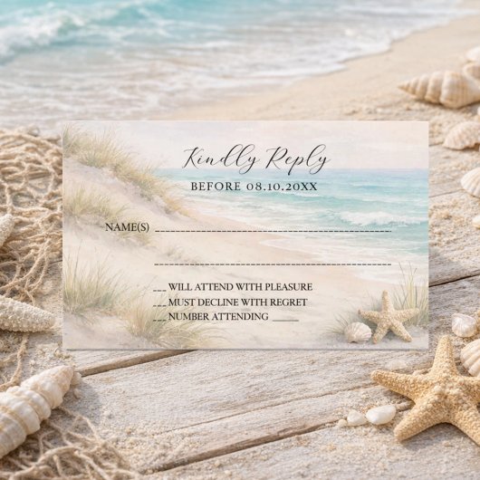 Beach coastal wedding response RSVP Notitiekaartje