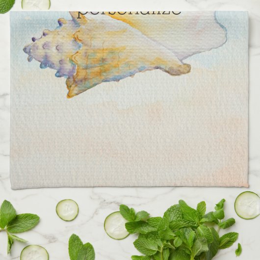 Beach Conch Shell Blue Ocean Waterverf Theedoek (Gevouwen)