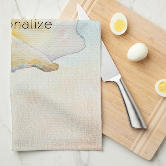 Beach Conch Shell Blue Ocean Waterverf Theedoek (Quarter Fold)