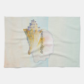 Beach Conch Shell Blue Ocean Waterverf Theedoek (Horizontaal)
